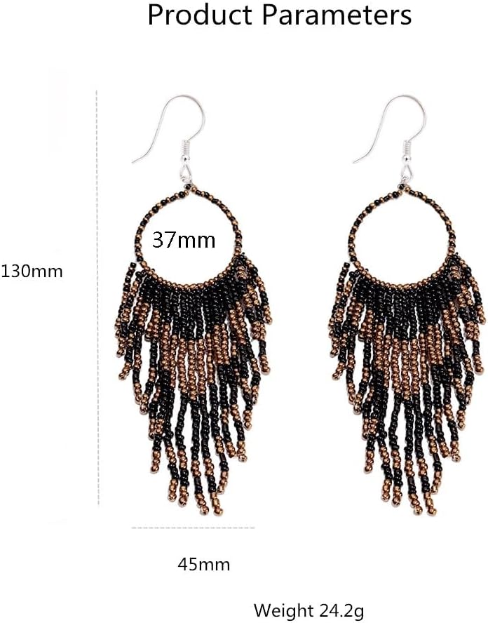 Dtja Boho Long Fringe Drop Dangle Statement Earrings for Women Girls Hademade Ball Beads Hoop Tassel Chain Woven Dangling Hook Chandelier Tribal Exaggerated Dream-catcher Jewelry - Image 5
